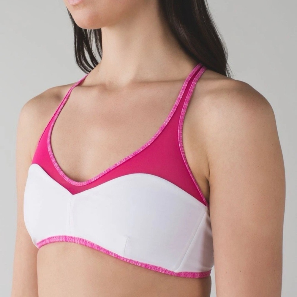 Lululemon Reversible Bikini Top‎ Pink Size 8 Space Dye White Mesh T-Back Swim - Picture 4 of 9